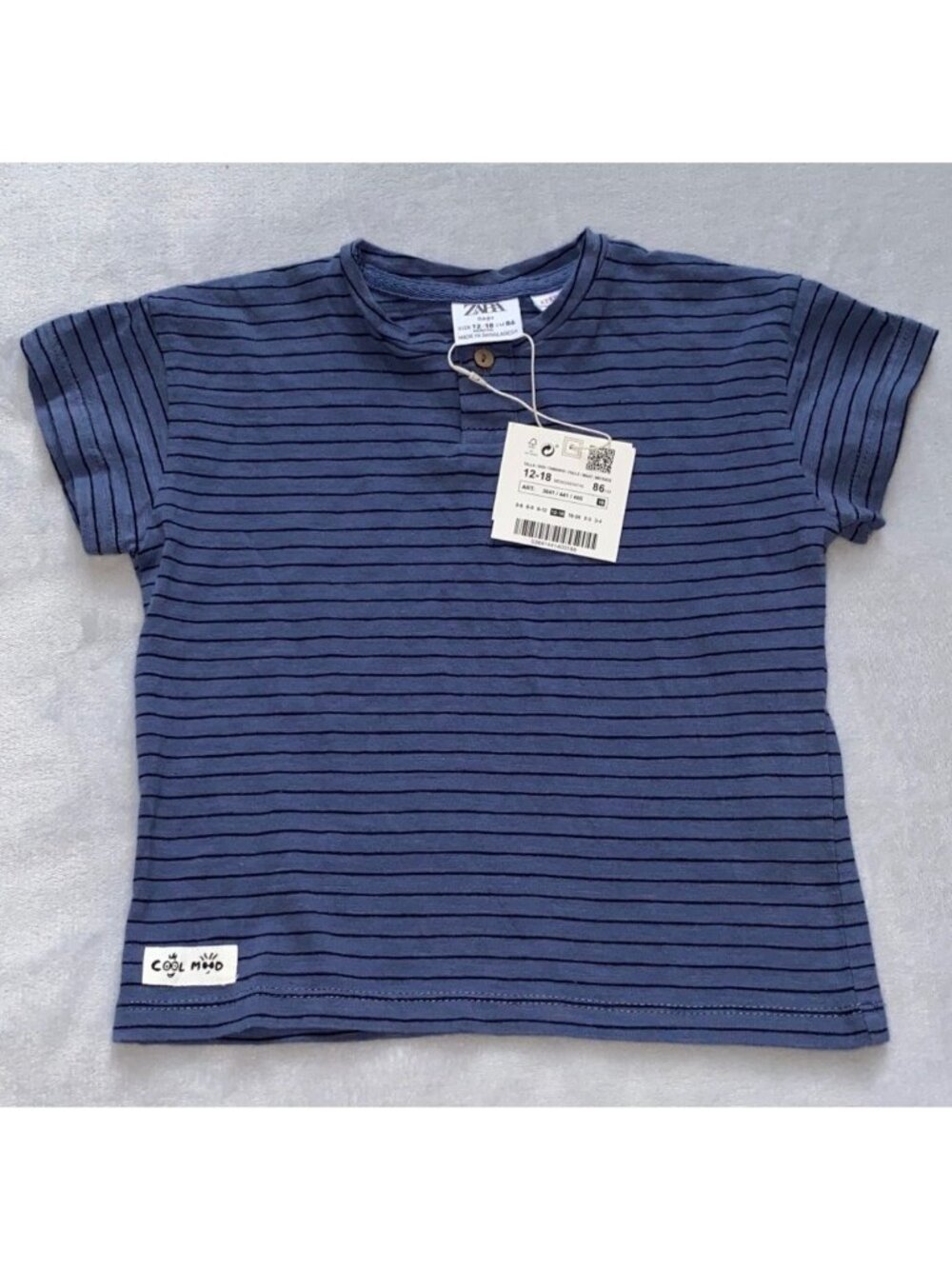 Zara blue striped shirt boys unisex 12-18m NWT tshirt button summer spring